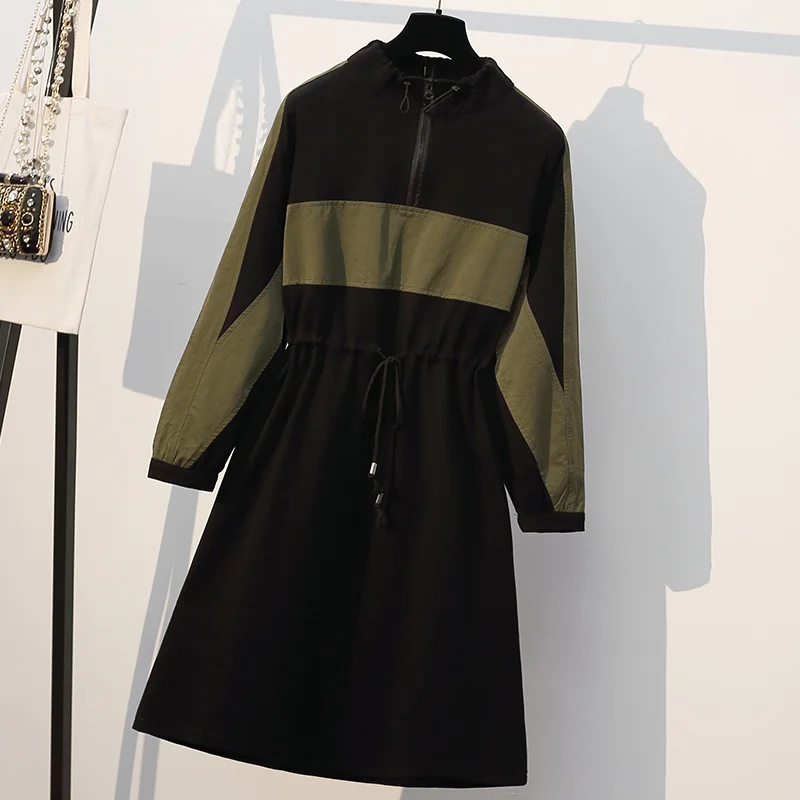 

Chic Long Knit Patchwork Women Zipper Sweater Dress Warm Winter Dress Female Rib Turtleneck a Line Dress Office Lady Clothing