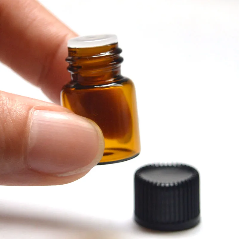 

5pcs 2ml Small Glass Vials with Orifice Reducer plastic Screw Cap Small Essential Mini Amber Essential Oil Sample Bottle