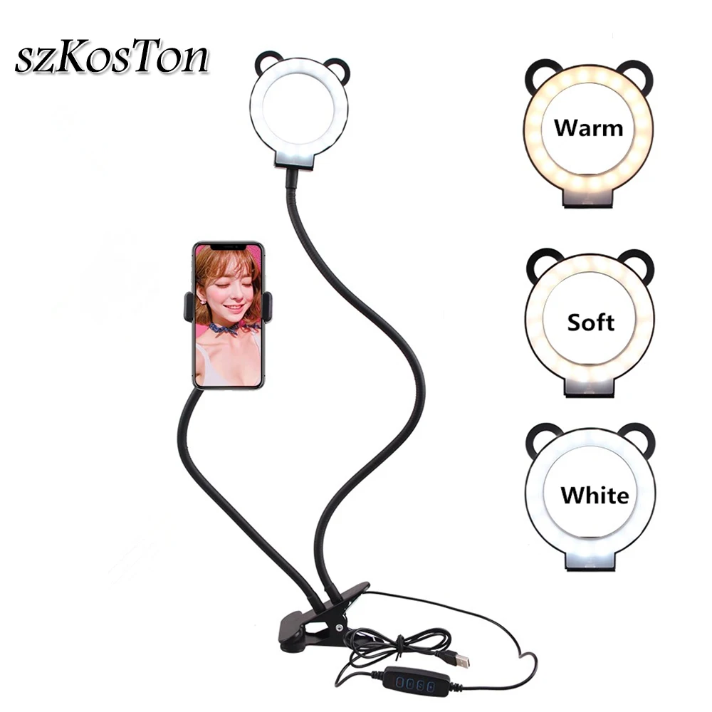 Кольцевой светильник в виде милой панды для селфи с гибкой длинной рукояткой