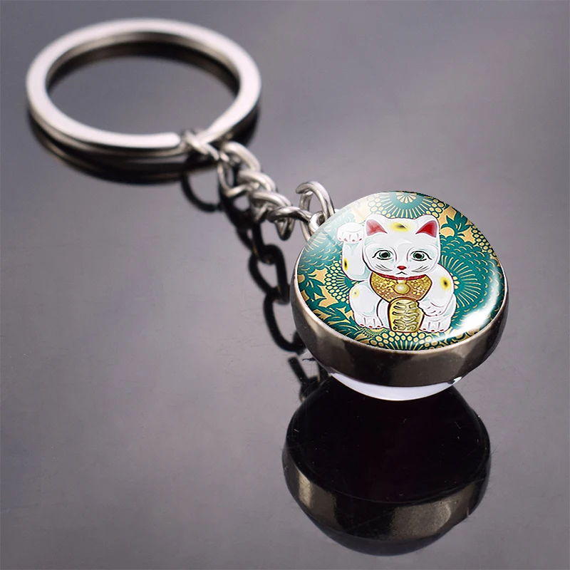 Lucky Cat брелок Сфера Кристалл ручной работы двухсторонний стеклянный шар кулон