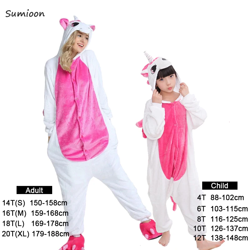 Rose Unicorn Kigurumi/пижамы с единорогом для детей и взрослых; пижамы для мальчиков и девочек; женские пижамы с изображением панды, Единорога; одежда для сна; комбинезон для малышей - Цвет: Rose Unicorn