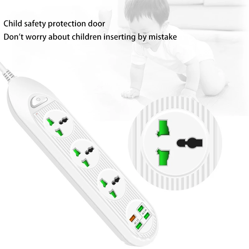 Power Strip with 3 Outlets 4 USB QC3.0 18W Ports 3000W 16A 6.5 Feet Extension Cord Surge Protector | Электроника