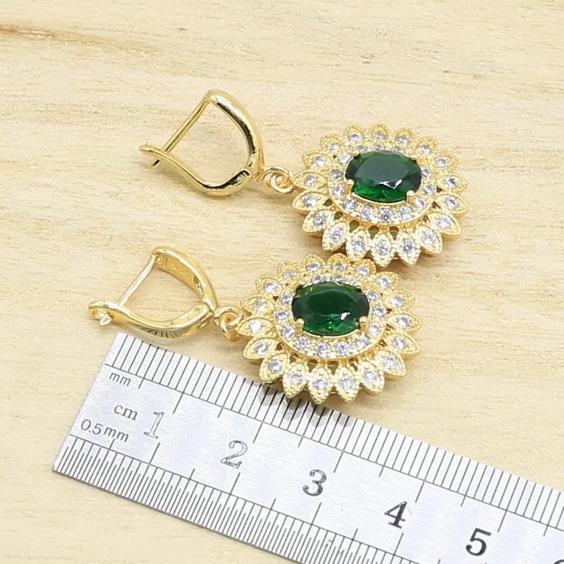 Зеленый подсолнух золотой цвет свадебный классический браслет серьги ожерелье