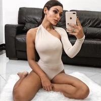 new solid color one shoulder sexy bodysuits women scoop back skinny tight playsuits one sleeve top button be it blouse beachwear