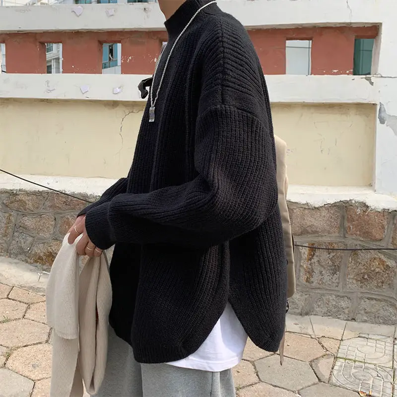 

Half High Neck Sweater Men's Thick Sweater Fashion Korean Personalized Autumn and Winter Japanese Thread Suit