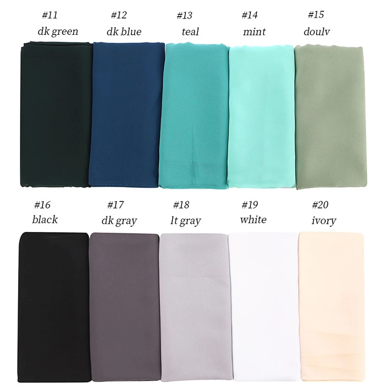 Color swatch 2 10 шт./лот, Женский шифоновый шарф, простой, пузырьковый, шифон, хиджаб, накидка, сплошной цвет, шаль на голову, мусульманские хиджабы, шарфы, банданы - Цвет: Color swatch 2