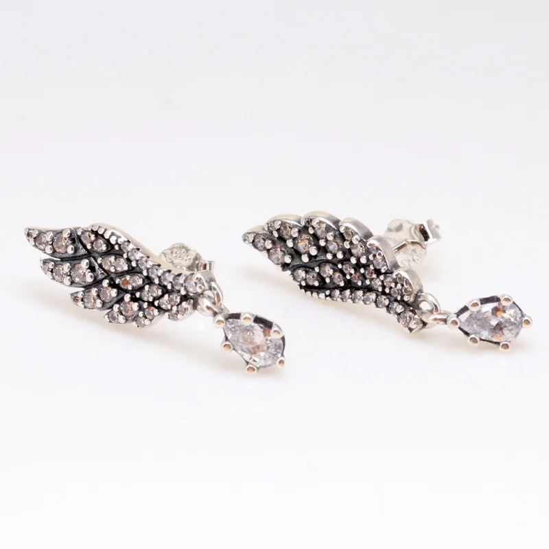 

High Quality S925 Sterling Silver Stud Earring Creative Angel Wing Feather Female Pan Earring
