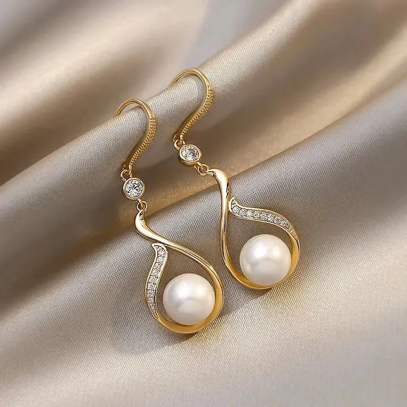 

S925 Silver Needle Gold Color Eardrop Earrings Separate Pearl Exquisiste For Women Bridal Wedding Anniversary Jewelry Gift