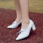 2020 популярные женские туфли-лодочки с острым носком кожаные туфли на высоком квадратном каблуке со шнуровкой Zapatos Mujer размера плюс 31-45