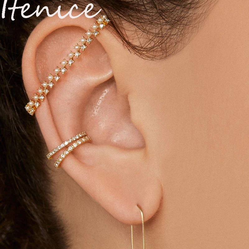 Серьги Itenice с жемчужинами и кристаллами для женщин длинные серьги клипсы