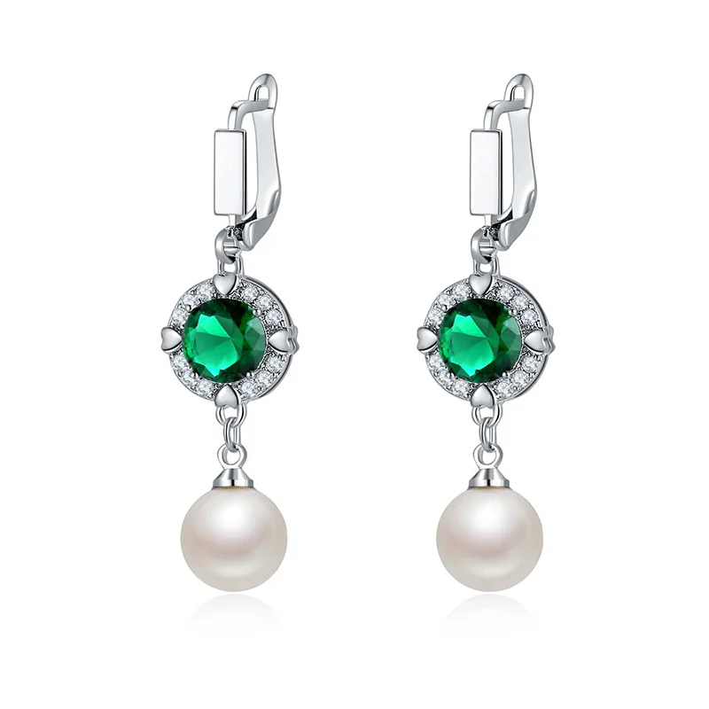 Женские сережки подвески с жемчугом круглые геометрической формы серебряным