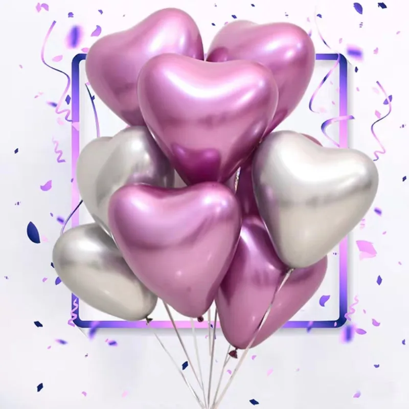 

New 10pcs Heart Glossy Metal Latex Balloons Thick Chrome Metallic Balloon Valentine's Day Wedding Birthday Party Decorations Toy