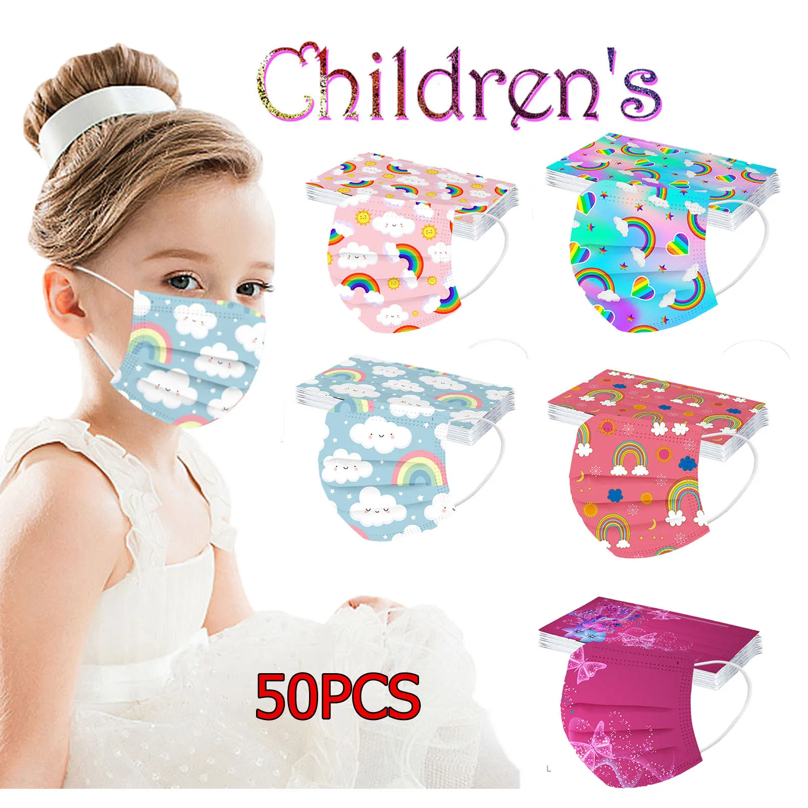 

50PCS Mix Children Face Mask Cartoon Printed Soft Skin-friendly Disposable Mouth Cover Mask Boys Girls Halloween Cosplay Masks