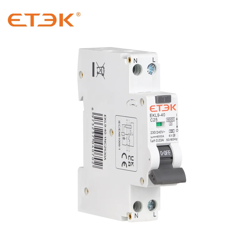 ETEK EKL9-40 автоматический выключатель с утечкой перегрузки и короткого тока RCBO 6KA 1P +
