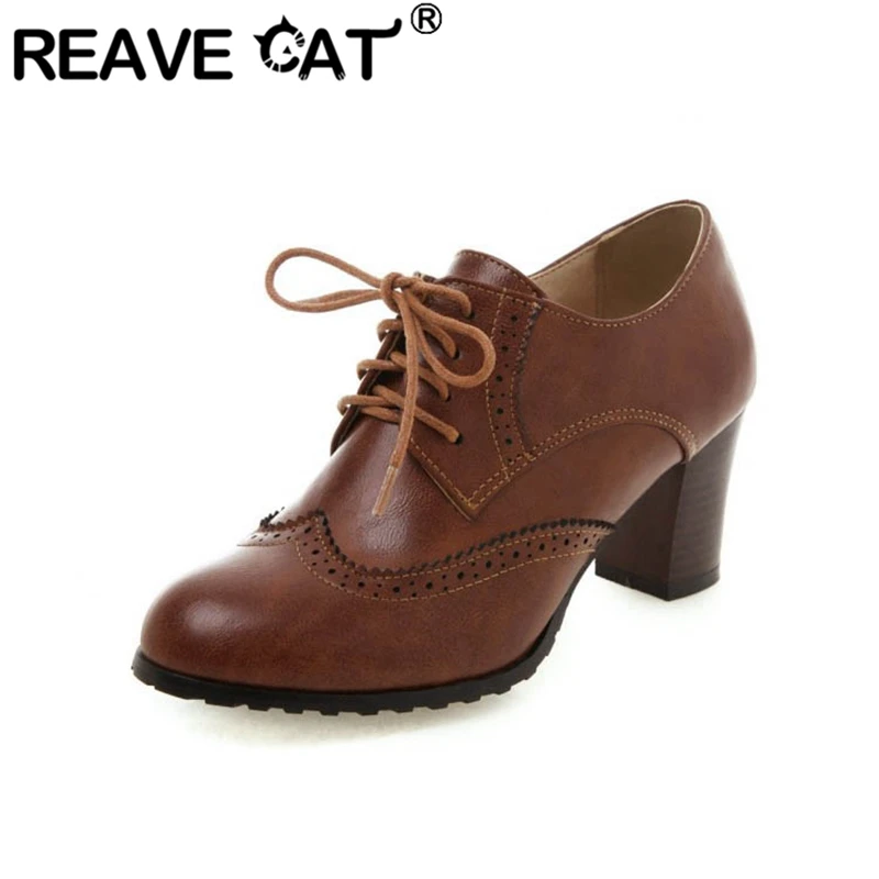

Женские туфли на шнуровке REAVE CAT, весенне-осенние туфли с круглым носком, праздничные туфли больших размеров 34-43 с перекрестной шнуровкой для...