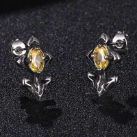 vintage stainless steel zircon flower stud earrings for women ear jewelry female accessories party gift bb0798