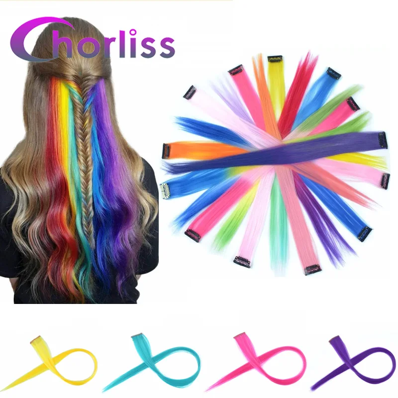 

Chorliss Clip In One Piece Hairpieces Ombre Synthetic Clip On Hair Extensions Colored Long Straight Fake Hair for Women Children