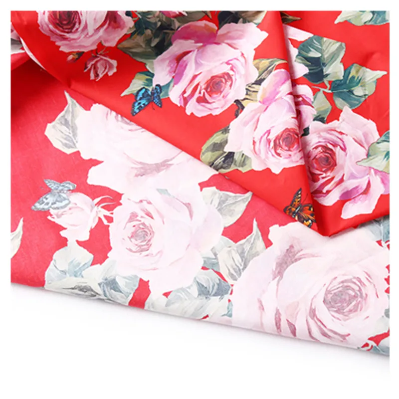 

Rose printed pure cotton poplin fabric custom production sewing children pajamas parent-child clothing fabric for dress