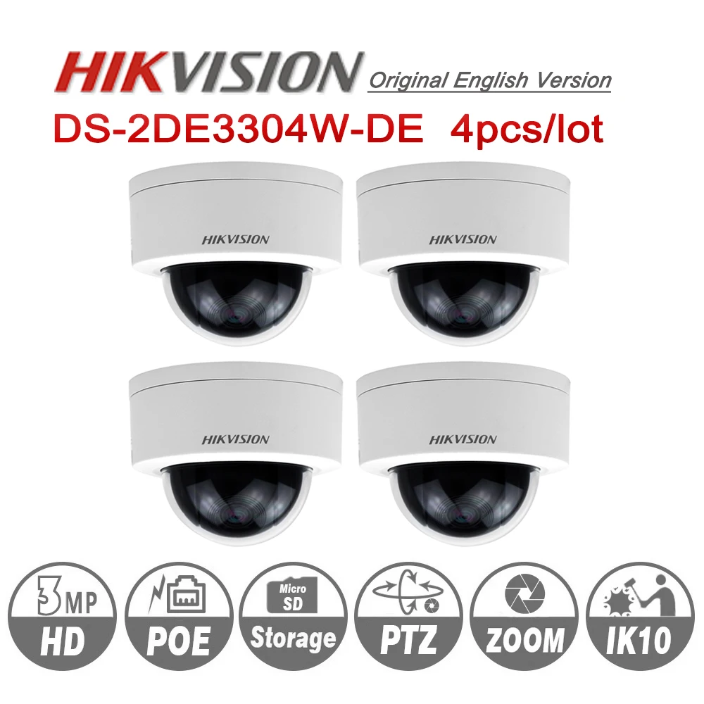 Hikvision PTZ камера DS-2DE3304W-DE 3MP IP Сетевая купольная IP камера Камера зум 2-полосная аудио Поддержка Ezviz Удаленный просмотр 4 шт./лот