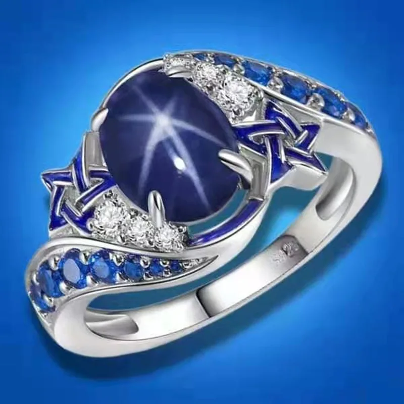 Ретро Роскошное Естественное Каменное Турецкое Простое Королевское Кольцо С Синим Сапфиром И Бриллиантом, Сделанное Вручную, Подходящее Для Мужчин И Женщин, Трендовое Украшение На Банкете.