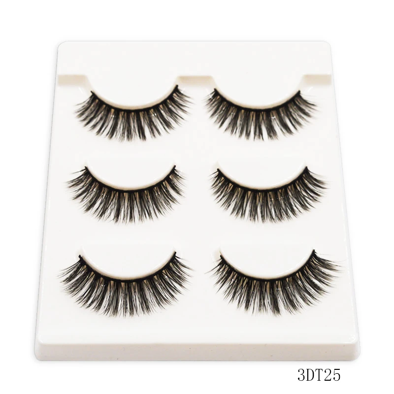 

QSTY 3D mink eyelashes hand made makeup false eyelashes natural long eyelash extension 1 box 3 pairs eyelash 3DT25