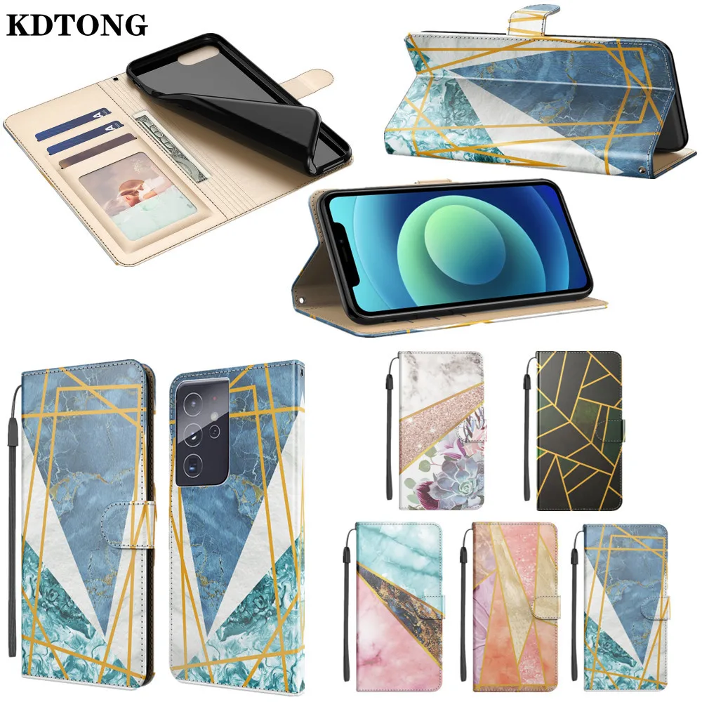 

Flip Marble Leather Case for Samsung Galaxy S21 Ultra Plus S20 FE A02S A40 A30 A30S A10 A20 Capa Splicing Multi Function Cover