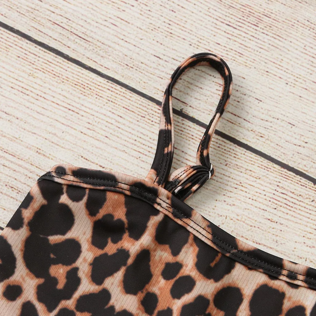 Летний купальный костюм с леопардовым принтом и оборками для маленьких девочек