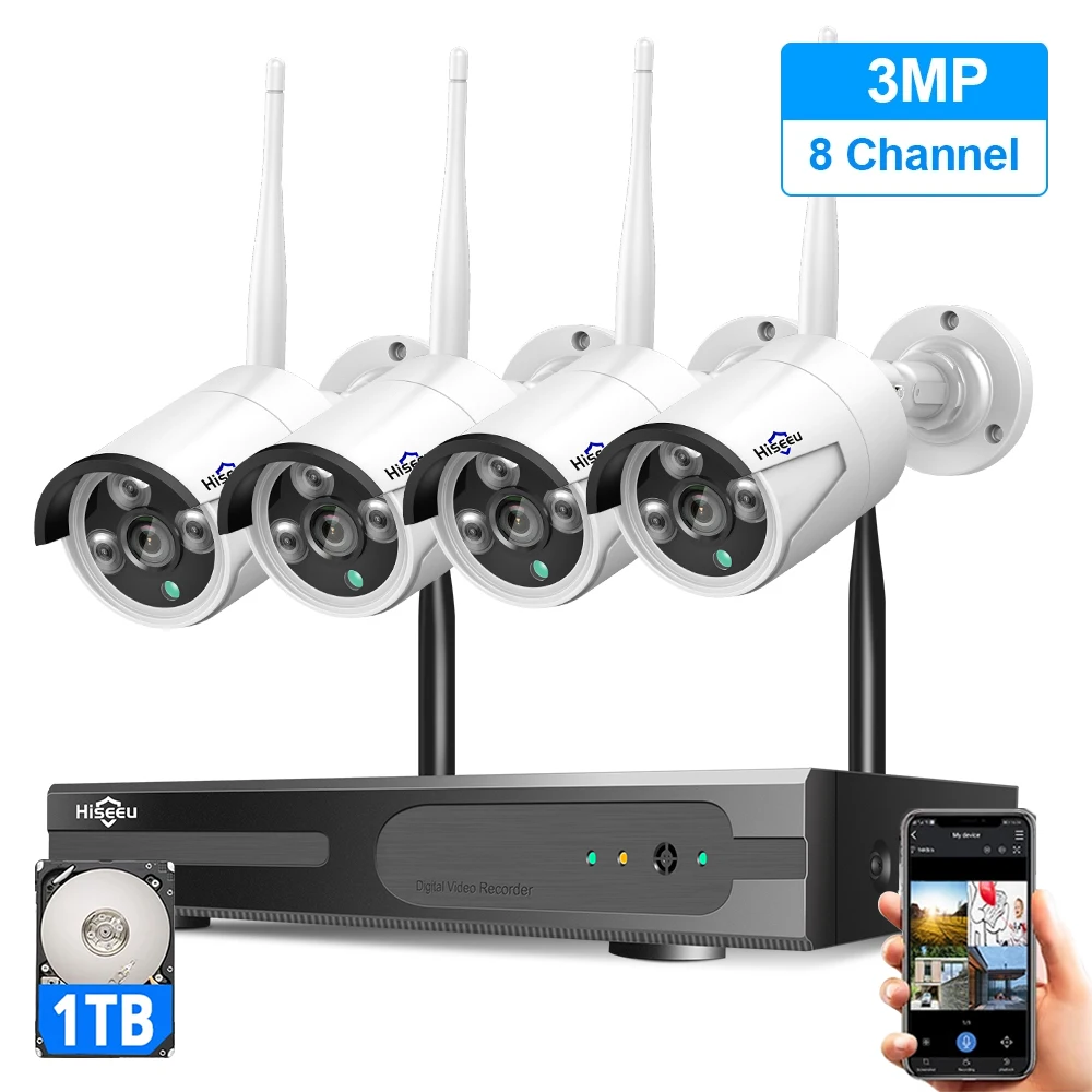 

3MP Wireless Security System with 1TB Hard Drive 8CH NVR +4pcs Surveillance Camera support Motion Detection Remote Access