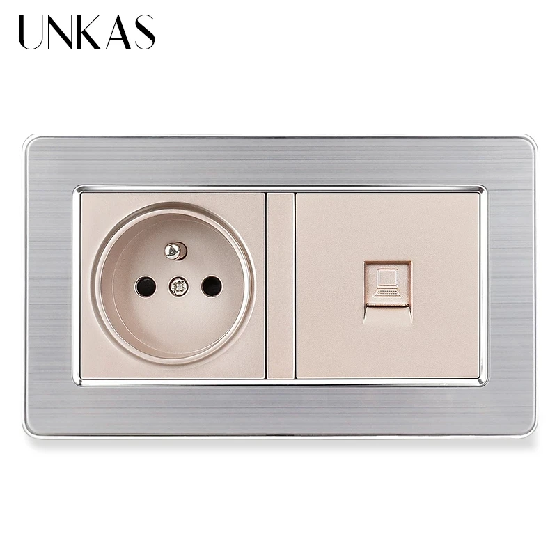 UNKAS серая панель из нержавеющей стали 16 А французская стандартная розетка + серый