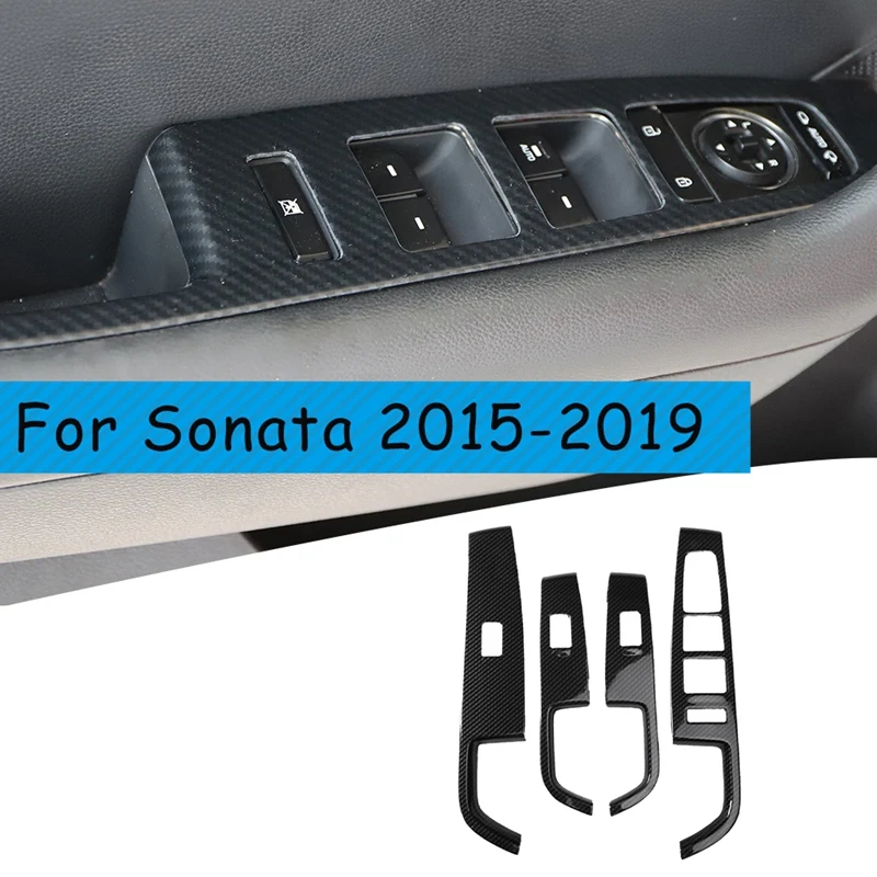 

For Hyundai Sonata 2015-2019 Carbon Fiber Window Lift Switch Button Panel Cover Trim Interior Door Armrest Decoration