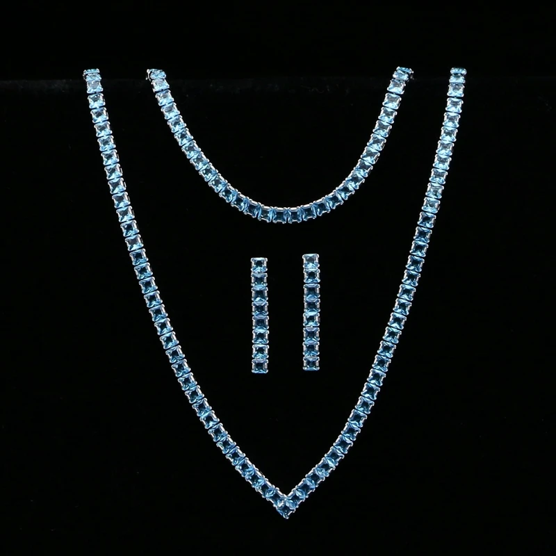 

Sky Blue Cubic Zirconia Silver 925 Jewelry Sets For Women Wedding Bracelet Pendant Earrings Necklace Bridal Jewelry Sets