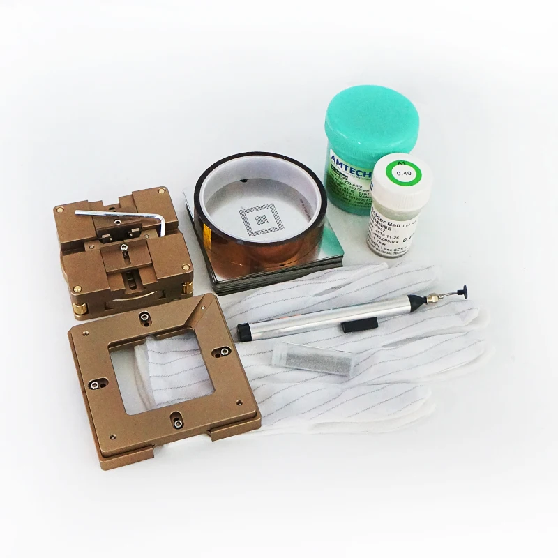 

80MM 90MM universal rotary type BGA Reballing jig + 90MM stencils 36pcs + 250K Solder ball + ESD anti-slip gloves + solder flux
