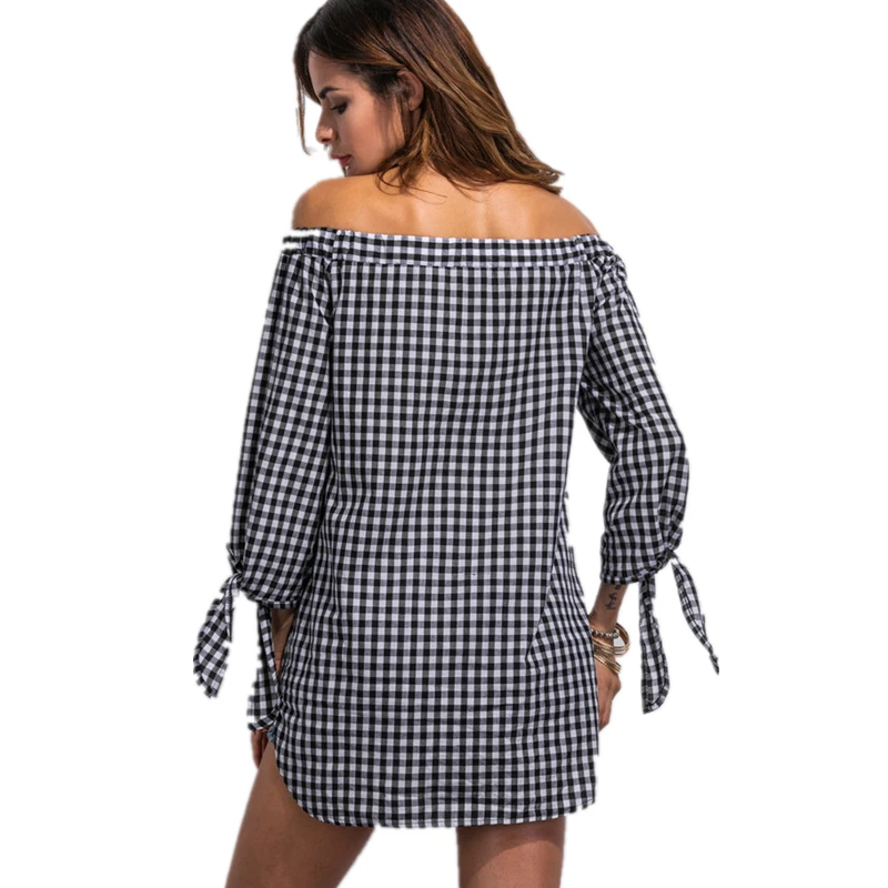 

Женское клетчатое платье с длинным рукавом, без бретелек, с открытыми плечами, без бретелек, YXR169, новинка 2020