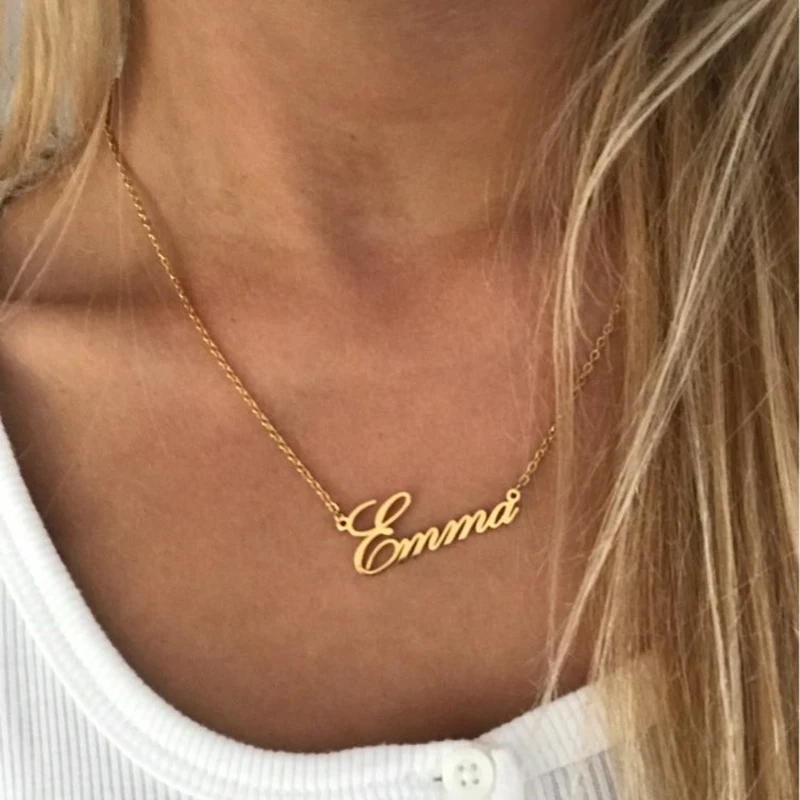 

Customized Fashion Stainless Steel Name Necklace Personalized Letter Gold Choker Necklace Pendant Nameplate Valentine's Day