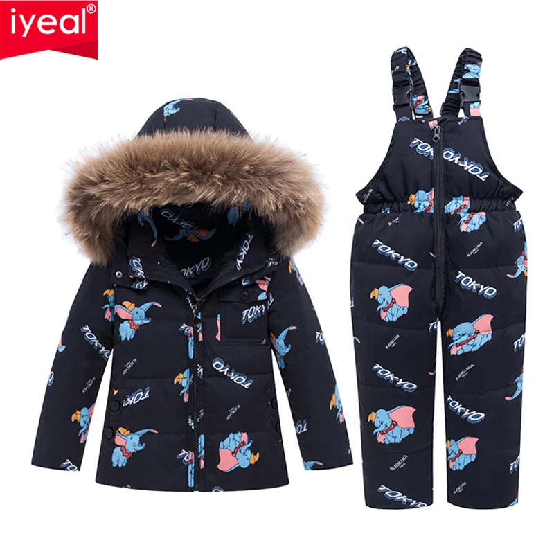 Зимний Теплый детский комплект одежды IYEAL парка с натуральным мехом для