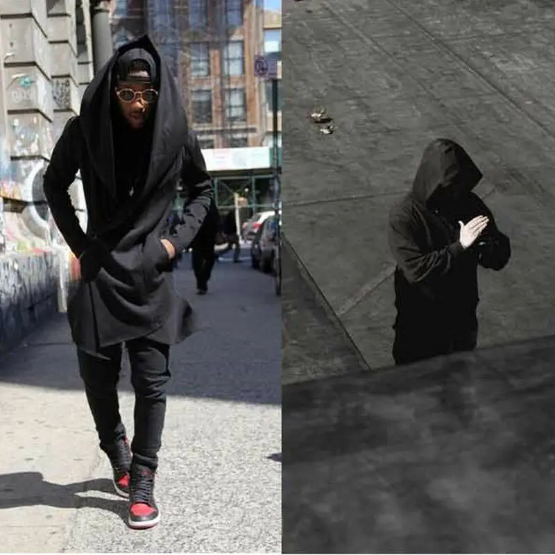 

New Men Hooded Loose Trench Autumn Men Casual Long Cardigan Cloak Hipster Hip Hop Cape Coat Top