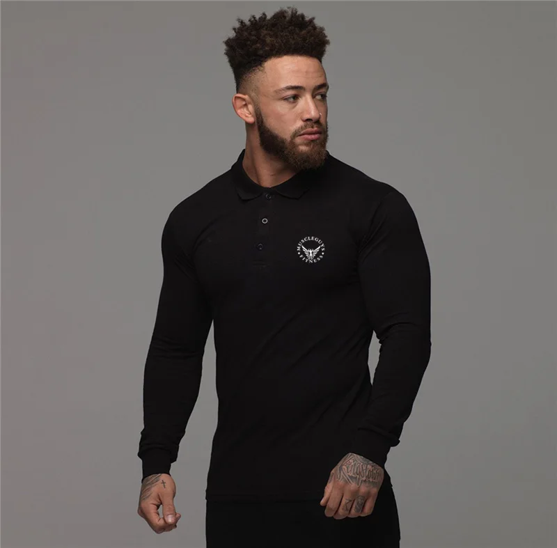 

Workout Brand Bodybuilding Polo Shirt Mens Clothing Casual Polo Shirts Breathable Sports Long Sleeve Gyms Fashion Men's Polos