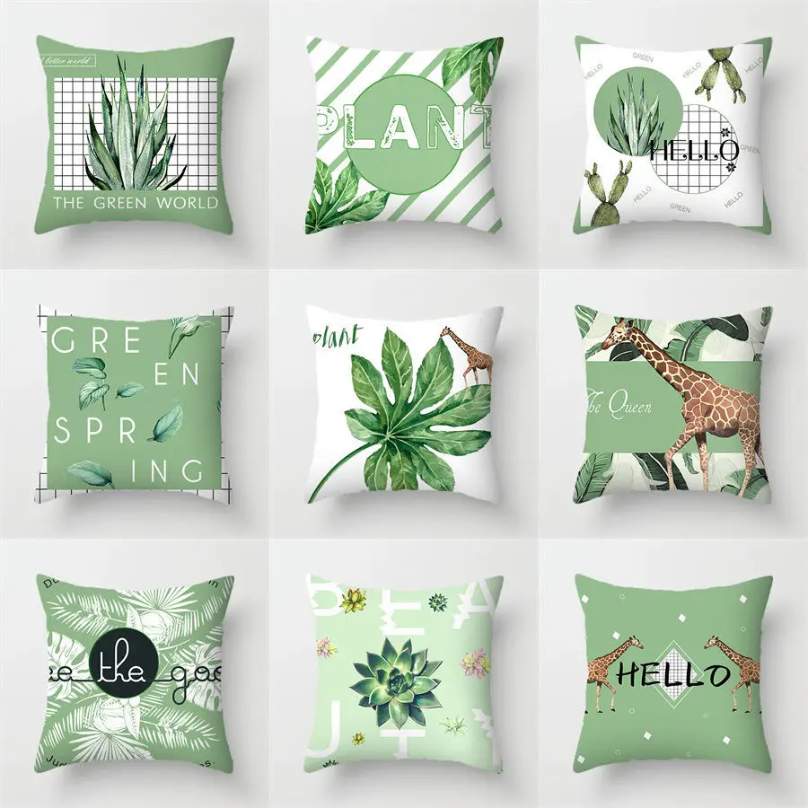 

Nordic Style Ins Fresh Pillow Cover Cushion Cover Modern Lumbar Cushion Cover Plants Green Plants Throw Pillowcase Sofa Cushion