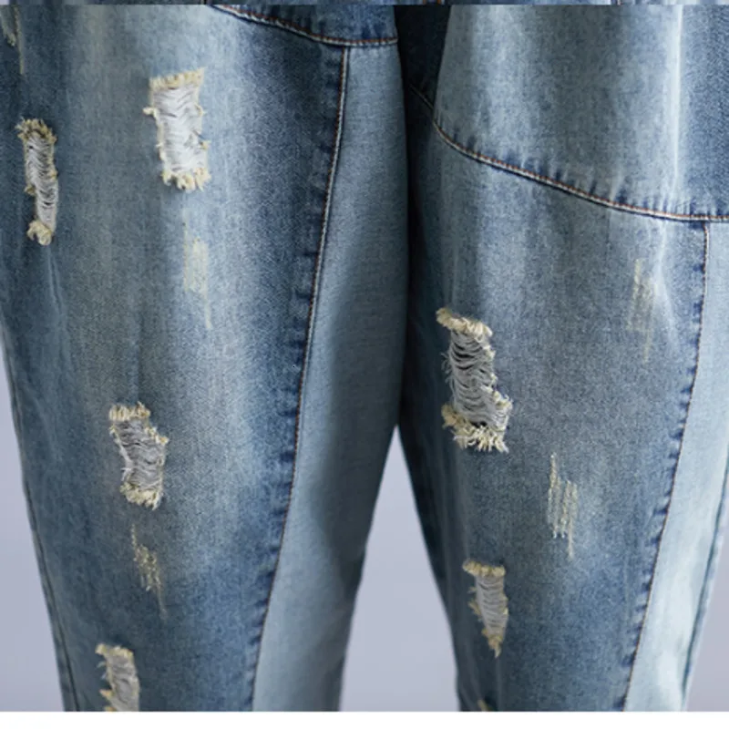 Джинсы большого размера штаны с эластичной резинкой на талии синие ковбойские