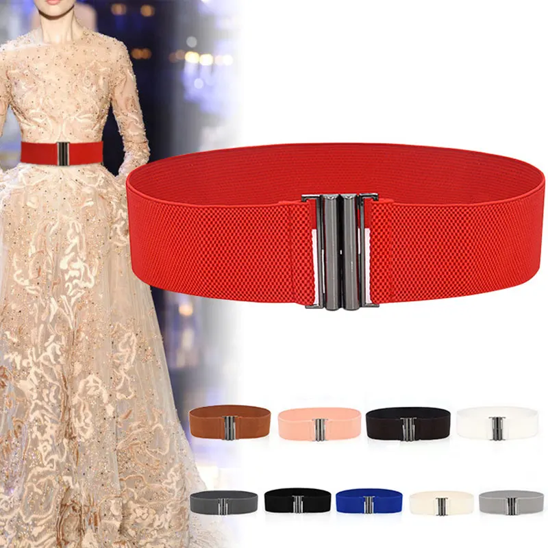 

Waist Belt Solid Color Metal Buckle Wide Elastic Belt Lady Girdle Stretch Cinch Waistband Corset Belt Female Apparel Accessories