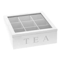 white natural bamboo tea box with lid 9 compartment coffee tea bag storage holder sugar organizer for kitchen cabinets