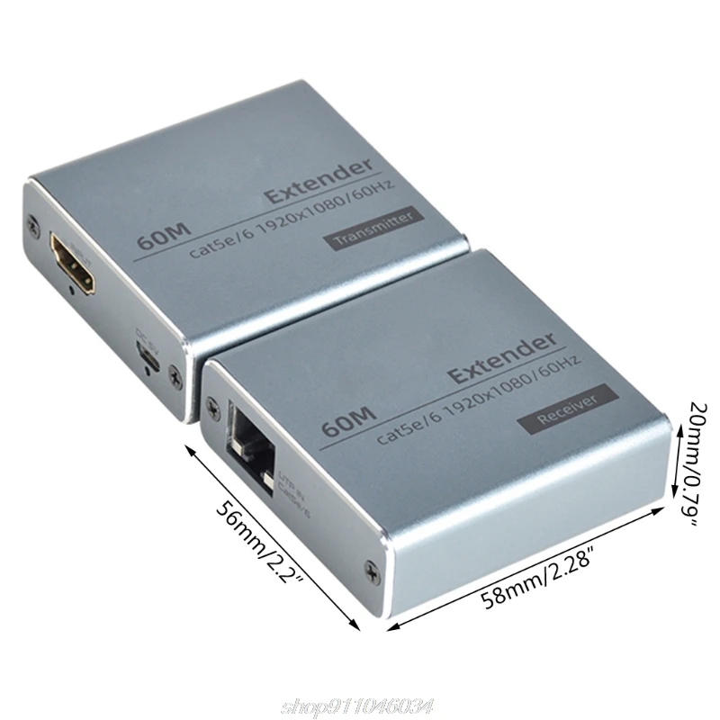 

60m Extender Transmitter Receiver Cat5e/Cat6 RJ45 Ports Loop compatible 1080P 60Hz for PS4 HDTV Monitor A29 21 Dropship