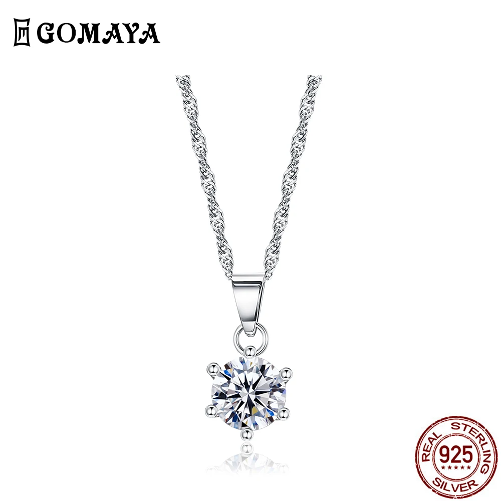 

GOMAYA Simple Style Necklaces For Women 925 Sterling Silver Luxury Big Cubic Zirconia Pendant Necklace Six Prong Inlay Jewelry