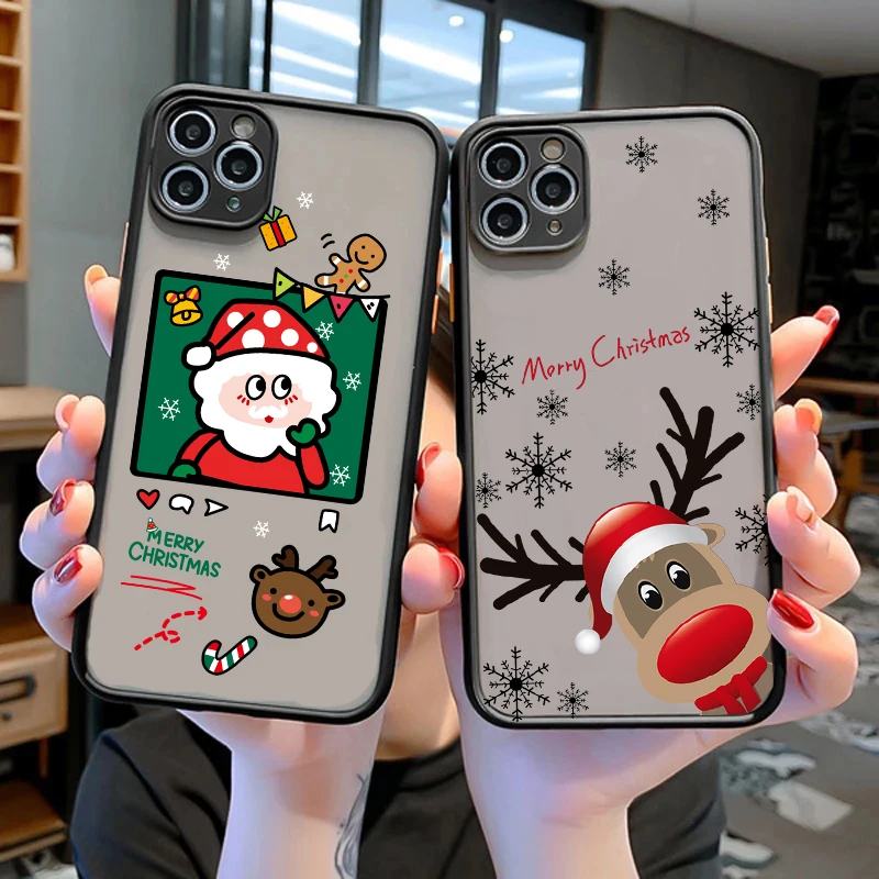 

Cartoon Christmas Cellphone Bumper Clear Matte PC Back Phone Case For iphone 11 12 13 Pro XS Max 6 6s 7 8 Plus X XR 13Mini case