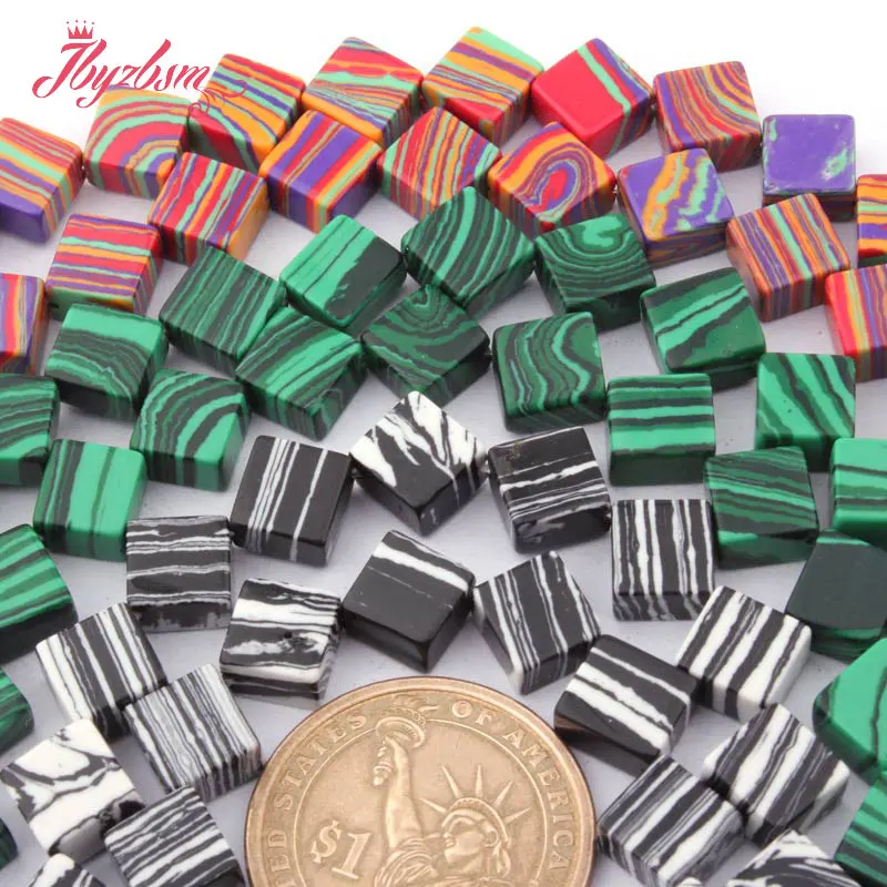 8 мм Гладкий квадратный зеленый красный черный Manmade Малахитовый Камень Бисер для