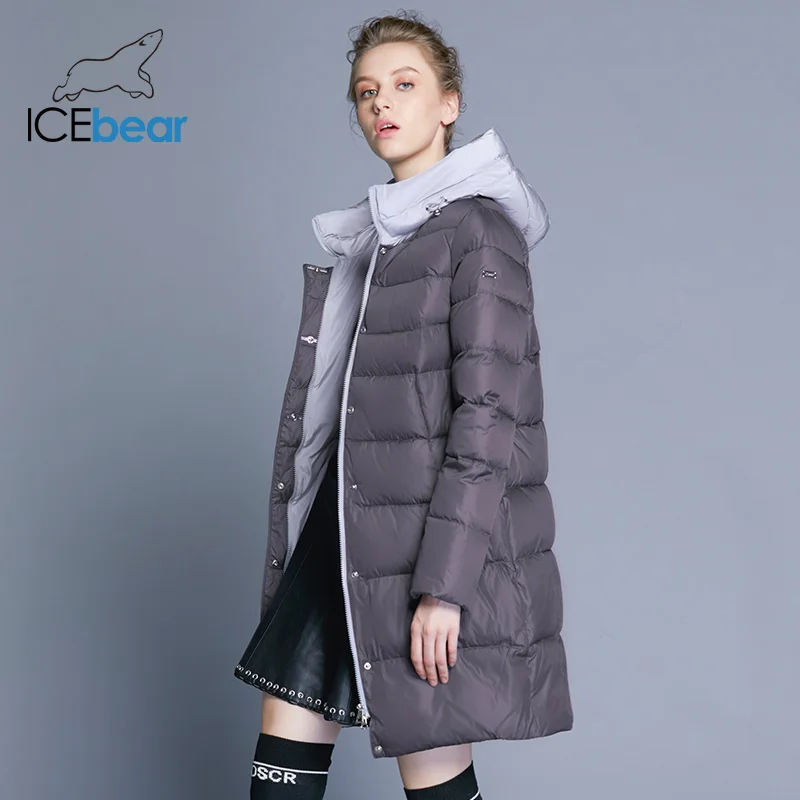 ICEbear Новинка с капюшоном куртка облегающая женская зимняя высокое качество бренда одежды двусторонняя молния на ветрозащитном куртке GWD18192I