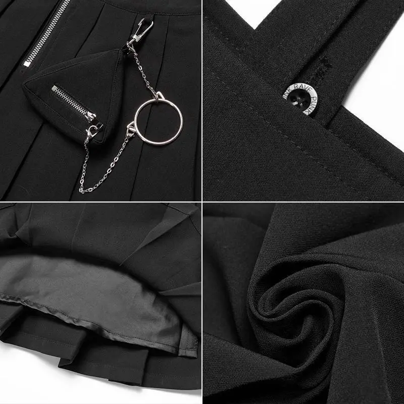 Женская плиссированная подвеска в стиле панк черная юбка с высокой талией PQ477BQ