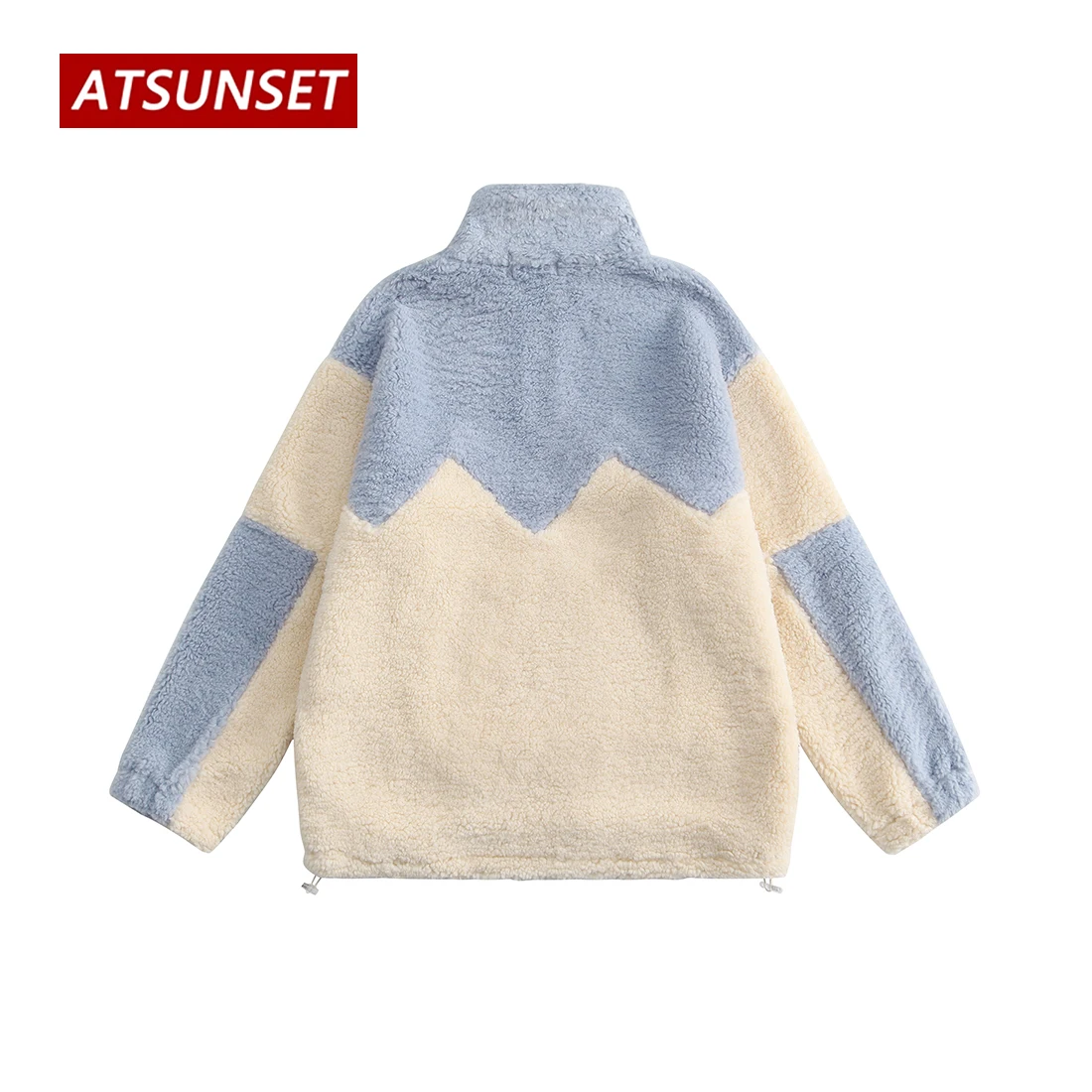 ATSUNSET Stitching Lambswool Hooded Cotton Coat Thick Warm Harajuku Winter Jacket High Street Streetwear