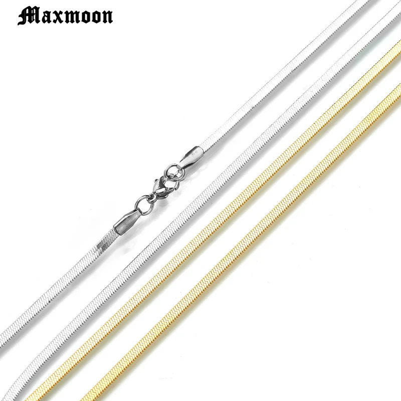 Плоское Ожерелье MAXMOON шириной 3 мм из нержавеющей стали Золотая