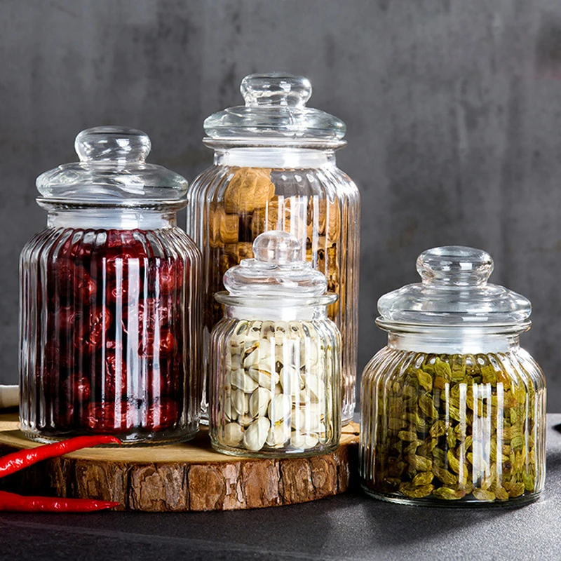 

Lead-free Glass Sealed Jar With Lid Bottle Storage Tank Sealed Tea Cans Cereals Transparent Storage Jars Coffee Beans Container